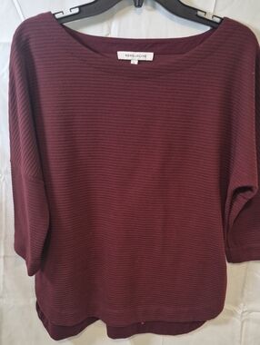 Rose & Olive Ribbed Boatneck Top in Burgundy Wine